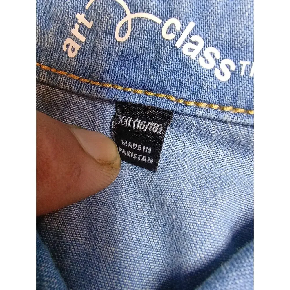 Art Class Kids' Light Blue Denim Button-Up Shirt NWT XXL
